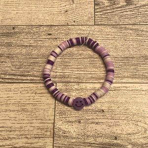 Clay bead bracelet purple and white
